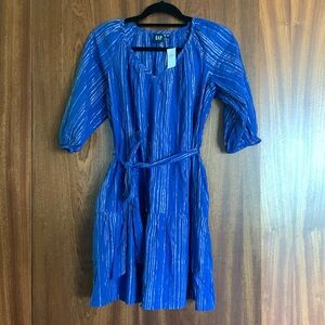 NWT Gap Blue striped w gold trim mid sleeve mini dress size XS (has pockets!)